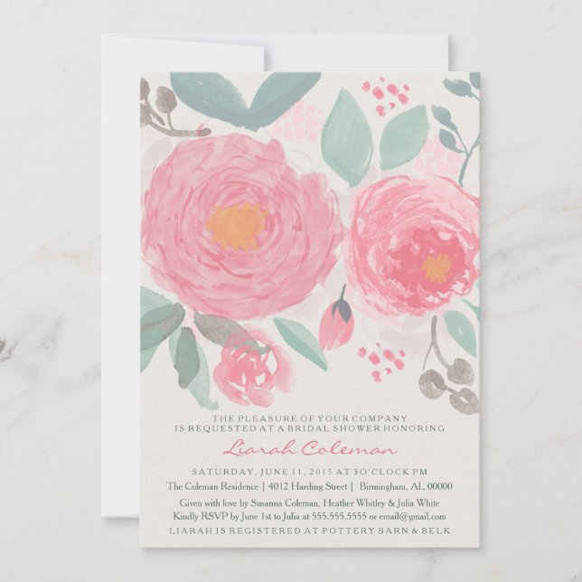 Invitación Acuarela pintada a mano nupcial o fiesta de (Anverso)