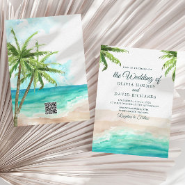 Invitación Acuarela Playa Tropical con Código QR Boda