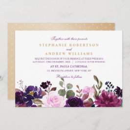 Invitación Acuarela Pluma Púrpura Floral Rústico Boho