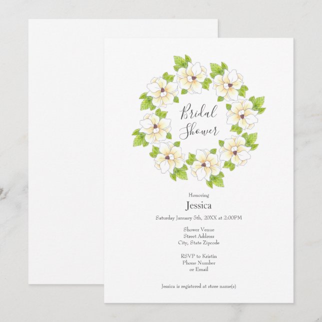 Invitación Acuarela, Pluma y tinta de la guirnalda de la magn (Anverso / Reverso)