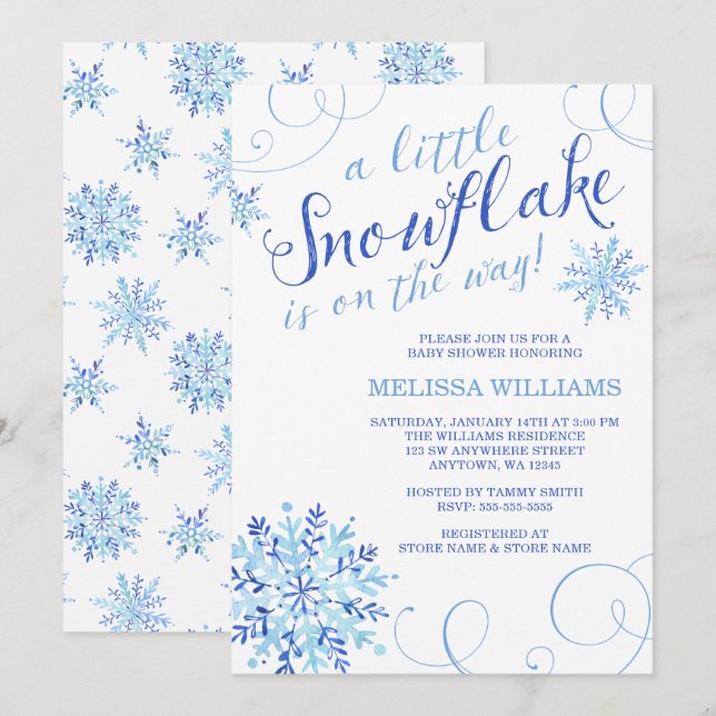 Invitación Acuarela poco invierno Baby Shower del muchacho (Anverso / Reverso)