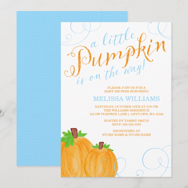 Invitación Acuarela poco muchacho Baby Shower de la caída de (Anverso / Reverso)