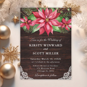Invitación Acuarela poinsettia roja boda rústica de fiestas n