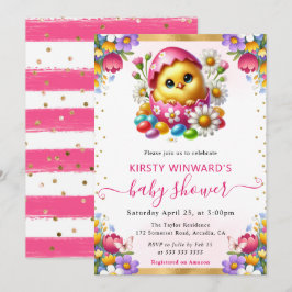Invitación Acuarela Pollito de Pascua Flores de Primavera Sho