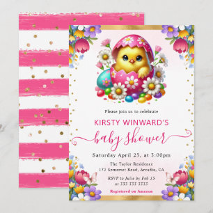 Invitación Acuarela Pollito de Pascua Flores de Primavera Sho