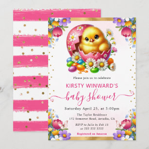 Invitación Acuarela Pollito de Pascua Flores de Primavera Sho