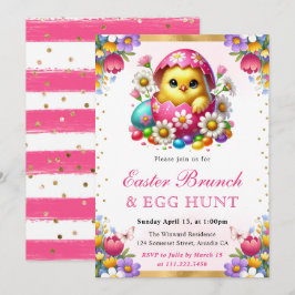 Invitación Acuarela Pollito de Primavera en Huevo Brunch de P