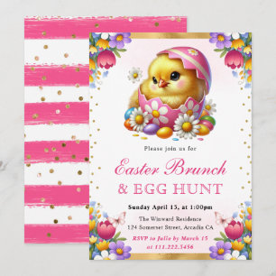 Invitación Acuarela Pollito de Primavera en Huevo Brunch de P