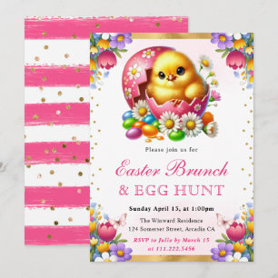 Invitación Acuarela Pollito de Primavera en Huevo Brunch de P