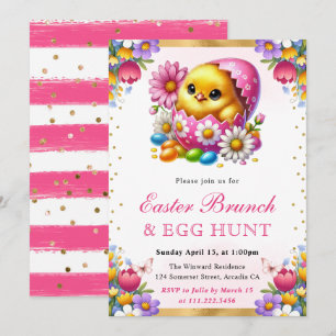 Invitación Acuarela Pollito de primavera en huevo Brunch de P