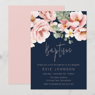 Invitación Acuarela Polvorienta Rosa Hermosa Armada de Bautis