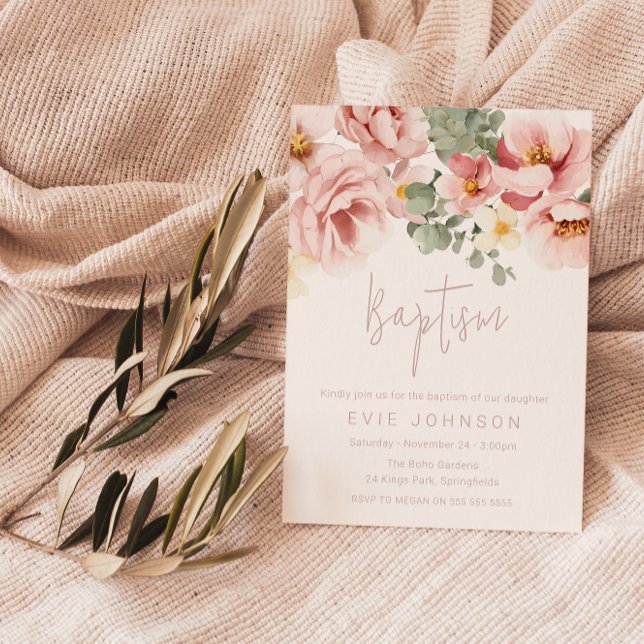 Invitación Acuarela Polvoriento Rosa Bastante Baptismo (Subido por el creador)
