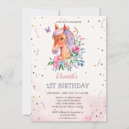 Invitación Acuarela Pony Flowday cumpleaños