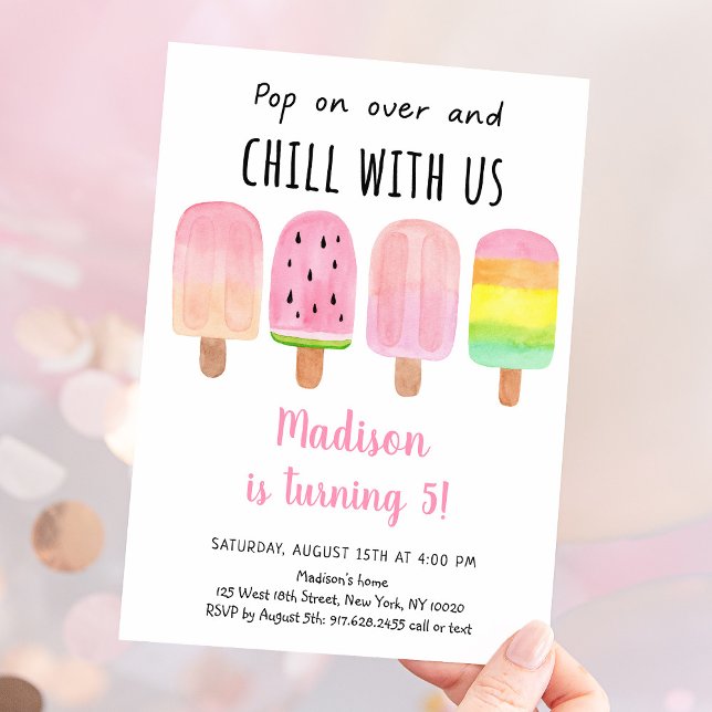 Invitación Acuarela Popsicle Chica Rosa Cumpleaños (Subido por el creador)