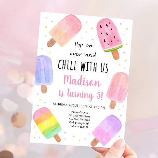 Invitación Acuarela Popsicle Chica Rosa Cumpleaños (Subido por el creador)