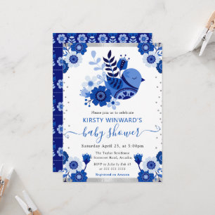 Invitación Acuarela Porcelana Floral Pájaro Baby Shower