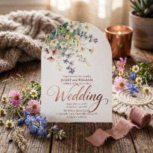 Invitación Acuarela prado de flores silvestres boda rosa oro