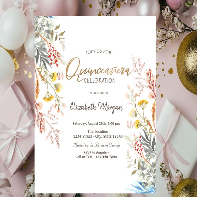 Invitación Acuarela Prado de Flores Silvestres Secas Quinceañ (Subido por el creador)