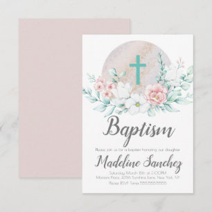 Invitación Acuarela Primavera Bautismo Floral Bebé Dedicación