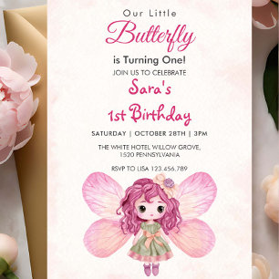 Invitación Acuarela Primera Chica de cumpleaños