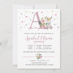 Invitación Acuarela Princesa Conejo Bebé Bautismo