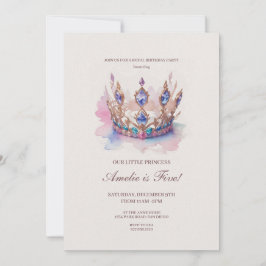Invitación Acuarela Princesa Rosa Corona cuento de hadas Cump