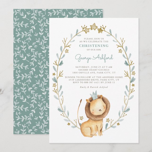 Invitación Acuarela Príncipe de León Niño Cristalización (Anverso / Reverso)