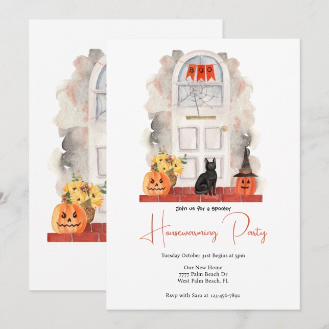 Invitación Acuarela Puerta delantera Halloween Calentamiento  (Anverso / Reverso)