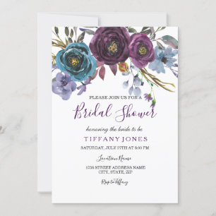Invitación Acuarela Purple Floral Elegante Ducha Bridal