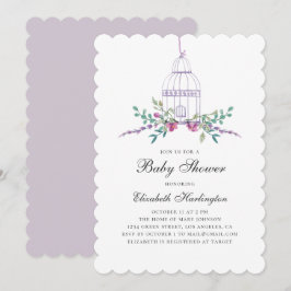 Invitación Acuarela púrpura de la ducha de bebé de la jaula d