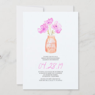 Invitación acuarela púrpura ducha de novia floral