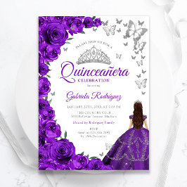 Invitación Acuarela Púrpura Plata Plata Quinceanera