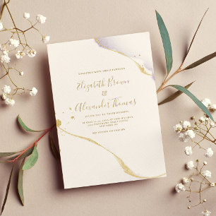 Invitación acuarela púrpura simple y boda purpurina dorado