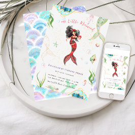 Invitación Acuarela Purpurina Mermaid Cumpleaños