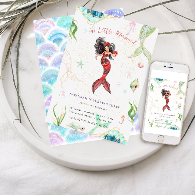 Invitación Acuarela Purpurina Mermaid Cumpleaños (Subido por el creador)