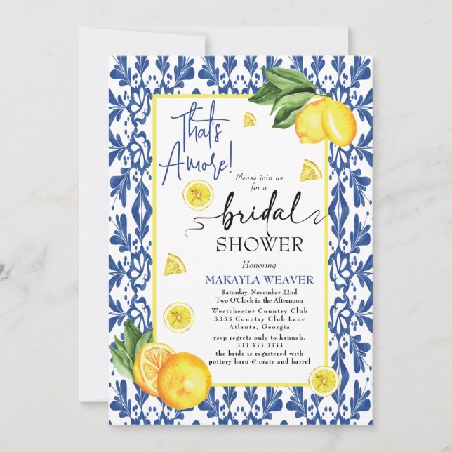 Invitación Acuarela que es más ducha de novia limón (Anverso)