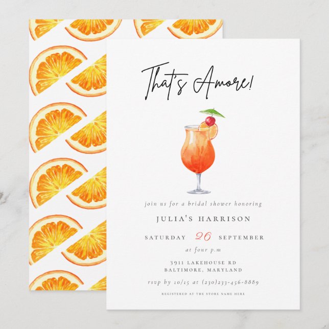 Invitación Acuarela que es más ducha de novia Spritz (Anverso / Reverso)