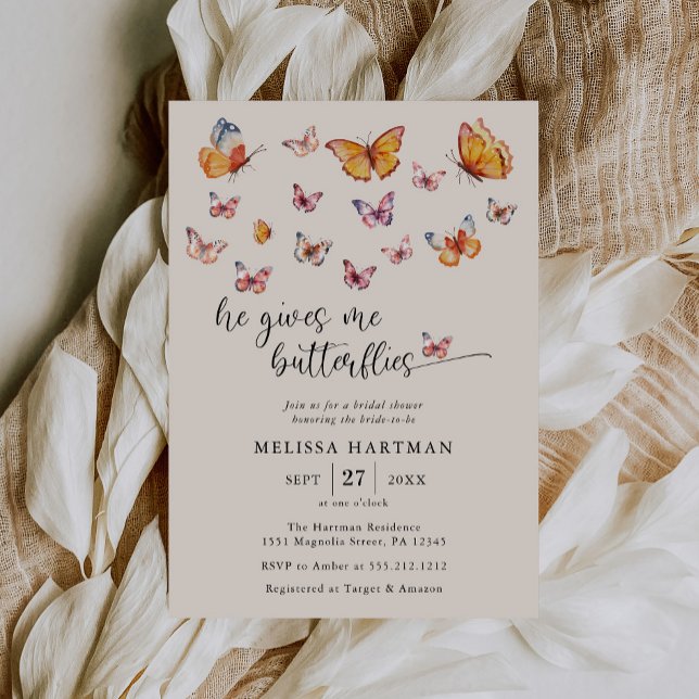 Invitación Acuarela Que Me Da Una Ducha De Novias De Mariposa (Subido por el creador)