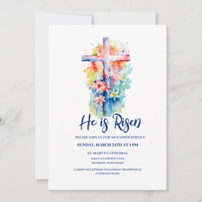 Invitación Acuarela que se eleva la flor religiosa de Pascua (Anverso)