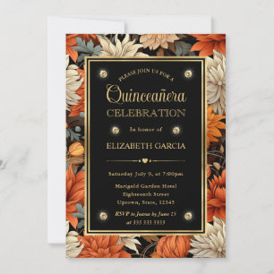 Invitación Acuarela Quinceañera Hojas de Otoño Marrón Naranja