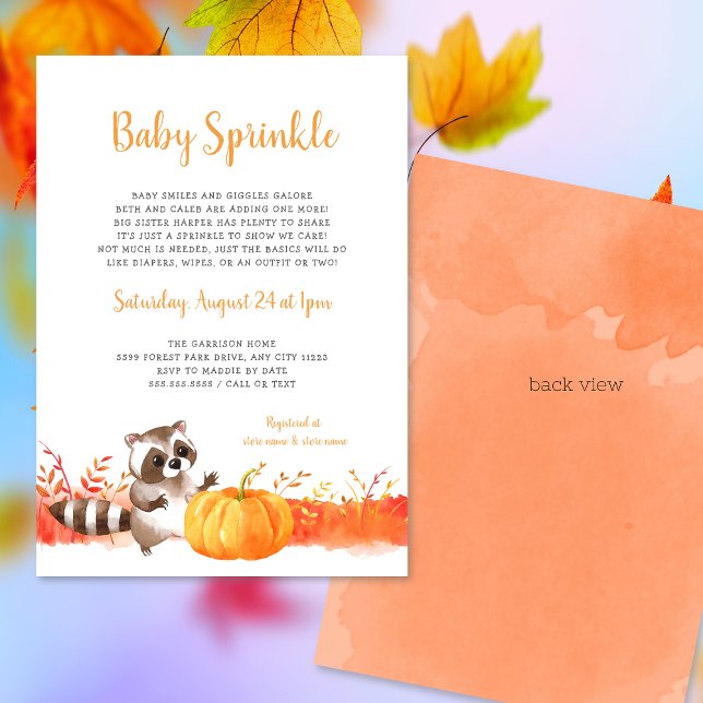 Invitación Acuarela Raccoon Cae Bebé Espolvorear (Subido por el creador)