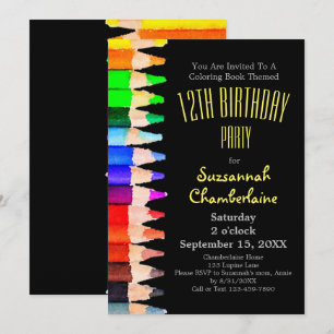 Invitación Acuarela Rainbow Pencils Niños Fiesta de cumpleaño