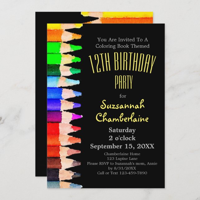 Invitación Acuarela Rainbow Pencils Niños Fiesta de cumpleaño (Anverso / Reverso)