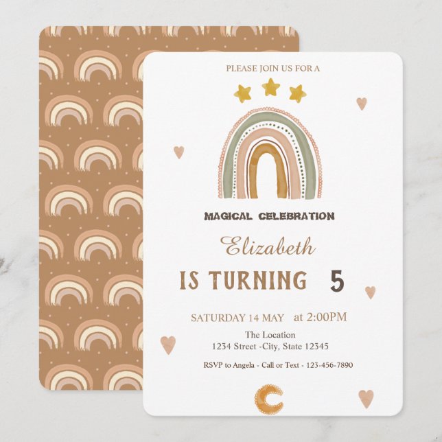 Invitación Acuarela Rainbows Stars Heartday Cumpleaños (Anverso / Reverso)