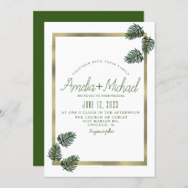 Invitación Acuarela Relieve metalizado tropical Boda de palma