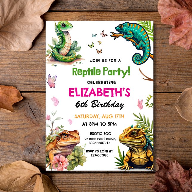 Invitación Acuarela Reptile y Fiesta anfibio Cumpleaños (Watercolor Reptile & Amphibian Party Birthday Invitation
)