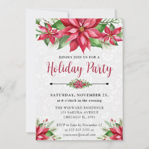 Invitación Acuarela Roja Flor de Nochebuena Floral Navidad