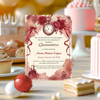 Invitación Acuarela roja tema de Cenicienta quinceañera