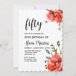 Invitación Acuarela Rojo Poppy Greenery Cincuenta Años