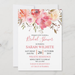 Invitación Acuarela Romántica Floral Bridal Shower
